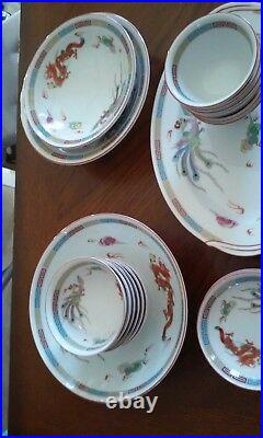 Antique China Set Dragons Phoenix Clouds Lotus 37 pc RARE DESIGN RC Noritake