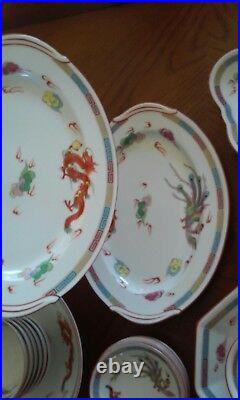 Antique China Set Dragons Phoenix Clouds Lotus 37 pc RARE DESIGN RC Noritake