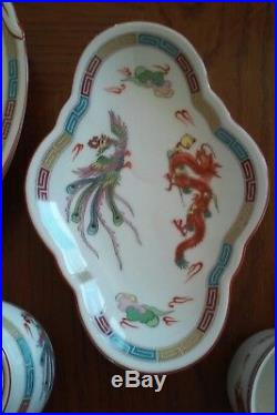 Antique China Set Dragons Phoenix Clouds Lotus 37 pc RARE DESIGN RC Noritake