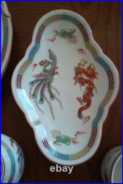 Antique China Set Dragons Phoenix Clouds Lotus 37 pc RARE DESIGN RC Noritake