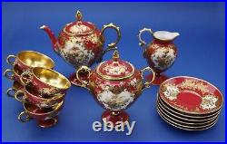 Antique Noritake Hand Painted Red and Gold Pedestal Tea Set