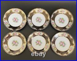 Antique Noritake N820 Hand Painted Flowers Dessert Plates Heavy Gold Set of 6