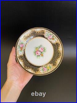 Antique Noritake N820 Hand Painted Flowers Dessert Plates Heavy Gold Set of 6