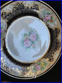 Antique Noritake N820 Hand Painted Flowers Dessert Plates Heavy Gold Set of 6