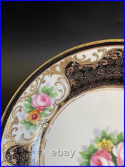 Antique Noritake N820 Hand Painted Flowers Dessert Plates Heavy Gold Set of 6