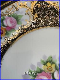Antique Noritake N820 Hand Painted Flowers Dessert Plates Heavy Gold Set of 6
