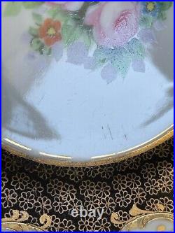 Antique Noritake N820 Hand Painted Flowers Dessert Plates Heavy Gold Set of 6