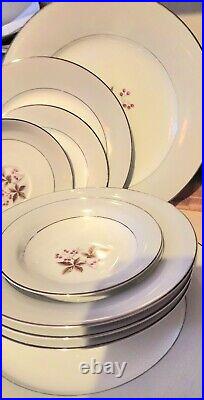 Collectible NORITAKE Porcelain China Gray & Cranberry Pink #5447 Service For 8