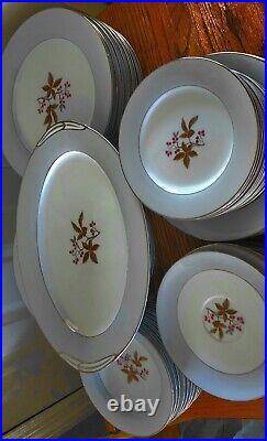 Collectible NORITAKE Porcelain China Gray & Cranberry Pink #5447 Service For 8