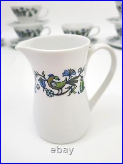 Cups & Saucers Cream & Sugar Noritake Pastoral Blue Green Floral Birds 12 27 Pc