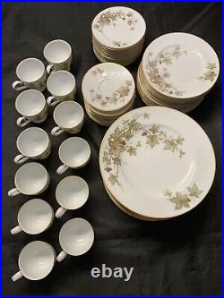 Dinner Set 58pcs Noritake Vintage Ireland Ivy Bone China #2760 Gold Trim Mint