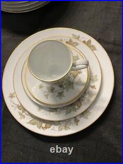 Dinner Set 58pcs Noritake Vintage Ireland Ivy Bone China #2760 Gold Trim Mint