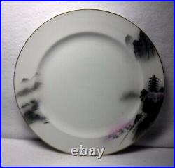 FUKAGAWA china LANDSCAPE Black/Multi-color 903 pattern 84pc SET cup/dinner/salad