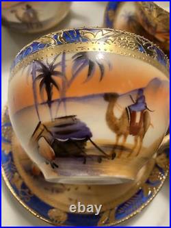 Fine Bone China Tea Set 1920s Camel Noritaki Hand Painted Gold & Cobalt Japan