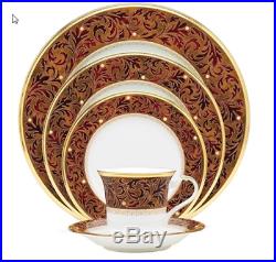 Gold Bone China 5 Piece Dinnerware Set Collection Round Lead Free Gold Band New