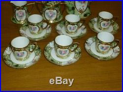 Green and Floral Pattern Gilt Decorated Noritake China Coffee Set for 6