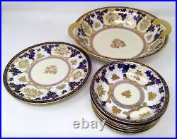 Hand Painted Noritake Gold Encrusted Floral & Grapes Berry Bowl Set & 2 Plates