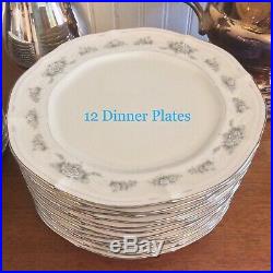 Large Noritake Ivory Fine China Dinner Service Set for 12 Scalloped Platinum Rim