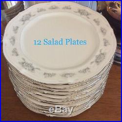 Large Noritake Ivory Fine China Dinner Service Set for 12 Scalloped Platinum Rim