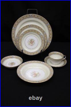 Mint 58pc Vtg Noritake CLAIRE Floral #657 Gold Trim, Tan/Blue China for 7+ (165)