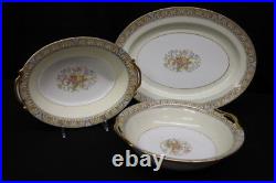 Mint 58pc Vtg Noritake CLAIRE Floral #657 Gold Trim, Tan/Blue China for 7+ (165)