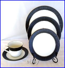 NEW 20 pce NORITAKE MIRANO 6878 4 x 5 pce Place Setting Black Embossed Flowers