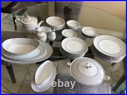 NORITAKE CHINA DAMASK 5698 Platinum Band Silver Tone 43 Pieces VINTAGE RARE
