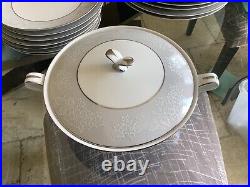 NORITAKE CHINA DAMASK 5698 Platinum Band Silver Tone 43 Pieces VINTAGE RARE