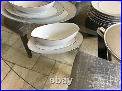 NORITAKE CHINA DAMASK 5698 Platinum Band Silver Tone 43 Pieces VINTAGE RARE