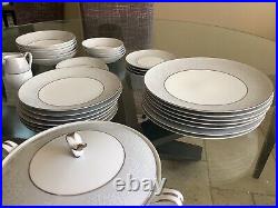 NORITAKE CHINA DAMASK 5698 Platinum Band Silver Tone 43 Pieces VINTAGE RARE