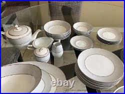 NORITAKE CHINA DAMASK 5698 Platinum Band Silver Tone 43 Pieces VINTAGE RARE