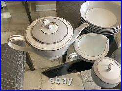 NORITAKE CHINA DAMASK 5698 Platinum Band Silver Tone 43 Pieces VINTAGE RARE