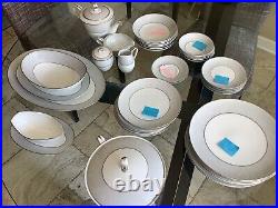 NORITAKE CHINA DAMASK 5698 Platinum Band Silver Tone 43 Pieces VINTAGE RARE