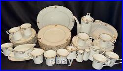 NORITAKE China Dinnerware Service for 10, 62pcs, Joely Art Deco Pattern, Mint