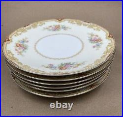 NORITAKE China Topaze Print Vintage Porcelain Salad Dinner Plates Set of 6 7.2