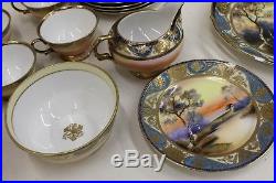 NORITAKE Large 35-Piece China Tea Set Teacup Japanese Floral Royal Gold Blue