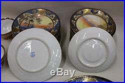 NORITAKE Large 35-Piece China Tea Set Teacup Japanese Floral Royal Gold Blue