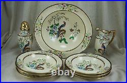 NORITAKE PHEASANT BERRY BOWL SET Ivory & Gilt Red M in Wreath 9 Pieces