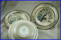 NORITAKE PHEASANT BERRY BOWL SET Ivory & Gilt Red M in Wreath 9 Pieces
