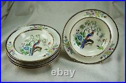 NORITAKE PHEASANT BERRY BOWL SET Ivory & Gilt Red M in Wreath 9 Pieces
