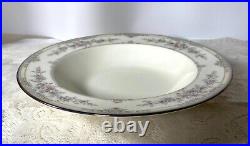 NORITAKE Shenandoah Floral Rim Soup Bowl Set of 4, Bone China, Platinum Trim