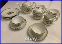 NORITAKE TEA SET- 17 PCS VINTAGE Mint Green/Floral- M- Hand Painted