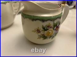 NORITAKE TEA SET- 17 PCS VINTAGE Mint Green/Floral- M- Hand Painted