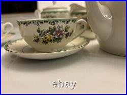 NORITAKE TEA SET- 17 PCS VINTAGE Mint Green/Floral- M- Hand Painted