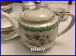 NORITAKE TEA SET- 17 PCS VINTAGE Mint Green/Floral- M- Hand Painted