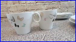 NORITAKE china #1385 BUTTERFLIES Set of 4, Space AGE Cups Bowls Plates NOTE