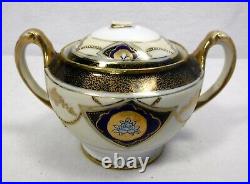 NORITAKE china GILDED GOLD & COBALT pattern 21-piece TEA or DESSERT Set Teapot