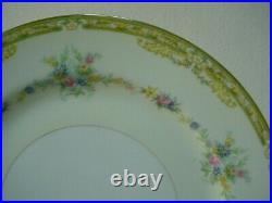 NORITAKE china N1214 FLOWERS with GREEN & YELLOW EDGE Set 7 Dinner Plates 9-7/8