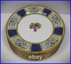 NORITAKE china N747 Set of 6 ENAMELED FRUIT BASKET Blue Panels Dinner Plates