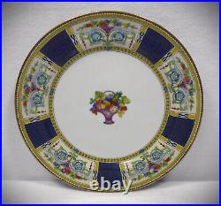 NORITAKE china N747 Set of 6 ENAMELED FRUIT BASKET Blue Panels Dinner Plates